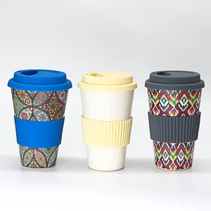 Kaliteli çevre dostu biyobozunur yeniden kullanılabilir toptan bambu elyaf kahve kapaklı bardak özel logo yeniden kullanılabilir kahve kupası