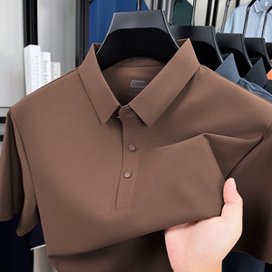 Camiseta <span class=keywords><strong>polo</strong></span> de verano para hombre, de seda y algodón, transpirable, informal, de manga corta, de color sólido, de alta calidad, sin costuras. - Product Image 3