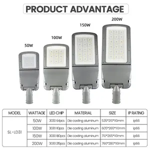 High Lumen Ac 85-265V All In One lampione esterno impermeabile 50W 100W 150W 200W Road Highway Ac Led lampione stradale