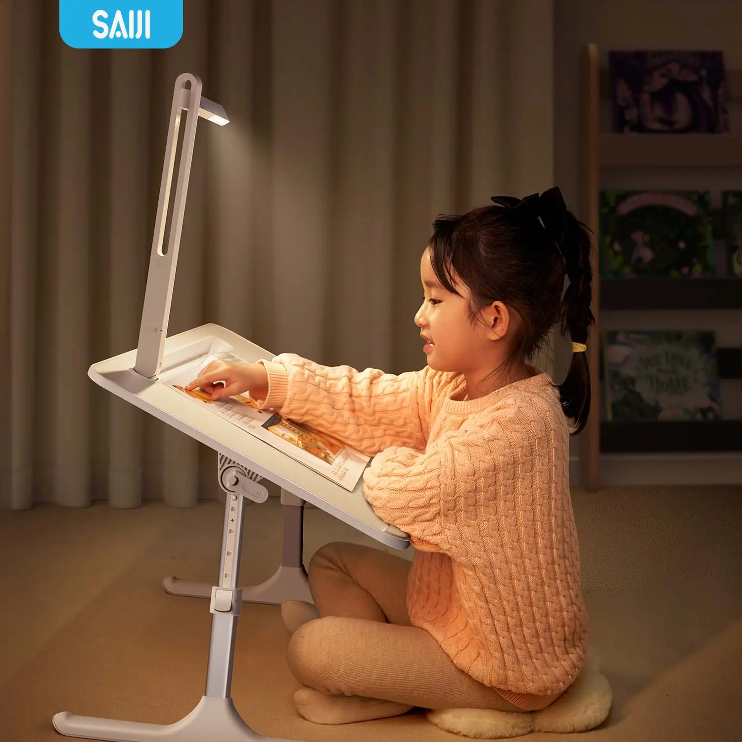 height adjustable kids child study desk bed table desk with LED reading light large desktop study table for kids