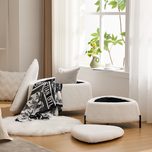 29.9" Wide 2-Piece Modern Faux Fur Upholstered Storage Ottoman Set with Metal Legs-Bedroom Footrest & Shoe Changing <b>Stool</b> - Product Image 5