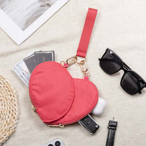 Porte-clés étanche en forme de cœur avec double <span class=keywords><strong>poche</strong></span>, mini pochette légère pour le rangement des petits objets au quotidien - Product Image 1