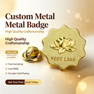 Badge métallique 3D personnalisé en relief motif lotus, bord festonné, placage or durable, échantillonnage rapide certifié, faible MOQ, souvenir de <span class=keywords><strong>voyage</strong></span>, cadeau OEM - Product Image 1