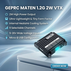 GEPRC MATEN 1.2G 2W VTX Émetteur vidéo haute puissance 1.2GHz 2000mW IRC Tramp MMCX 2-8S 30.5x30.5mm pour Drone FPV RC, Avion, <span class=keywords><strong>Voiture</strong></span> - Product Image 1