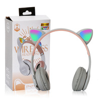 Audífonos con Orejas de Gato Iluminadas, Auriculares Inalámbricos para Juegos, para Teléfono y Portátil, Modelo Recargable Sobre la Oreja
