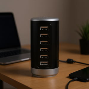 Station de charge rapide portable à 6 ports, station de charge haute vitesse pour appareils, noire - Product Image 2
