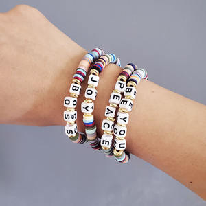 BP1009 Arcobaleno Colorato Polimero Disco Heishi Perline Parole Lettere di Ispirazione Stack Bracciale - Product Image 3