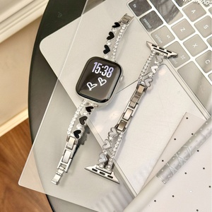 Upro Korean style Heart-Shaped Diamond Shinny Metal <b>Watch</b> Strap for apple <b>Watch</b> 40mm 41mm 42mm 45mm Luxury <b>Watch</b> Bracelet - Product Image 2