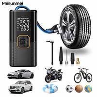 Meilunmei Gonfleur de pneus de voiture sans fil portable, pompe à air automatique rechargeable haute pression avec écran LCD numérique et lumière LED