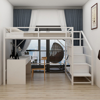 Lit mezzanine moderne en métal, gain de place, avec espace inférieur multifonctionnel, en acier tubulaire robuste de 1,2 mm, pour adultes