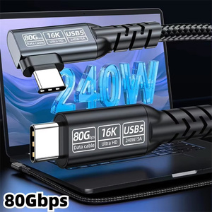 สายดาต้า PD 240W 5A หัวงอ USB 5.0 80Gbps Thunderbolt5 Type C สำหรับชาร์จเร็ว ใช้ได้กับ <span class=keywords><strong>MacBook</strong></span> Mac Pro <span class=keywords><strong>Air</strong></span> <span class=keywords><strong>SSD</strong></span> แท็บเล็ต แล็ปท็อป - Product Image 4