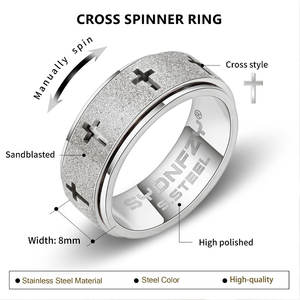 Waterproof Non Tarnish <b>Rings</b> 14k 18k PVD <b>Gold</b> Plated Fashion Men's 316L Stainless Steel Cross <b>Fidget</b> <b>Ring</b> for Men - Product Image 1