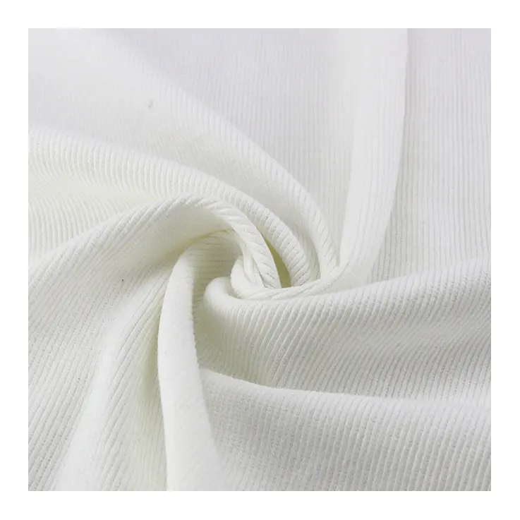Produsen grosir 21S 70% poliester 30% katun putih mentah 2x2 kain Rib rajut untuk kerah seragam dan manset