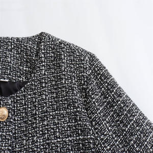 LM W13 Elegant Crew Neck Design Gold Buttons Regular Length Knitted Fabric Women's Black <strong>White</strong> Solid Parkas Waterproof <strong>Jacket</strong> - Product Image 6