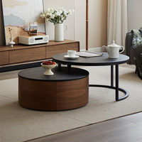 Table basse de salon modulable avec pieds en métal, plateau en MDF, 2 niveaux, ronde en bois de chêne, table à thé de luxe