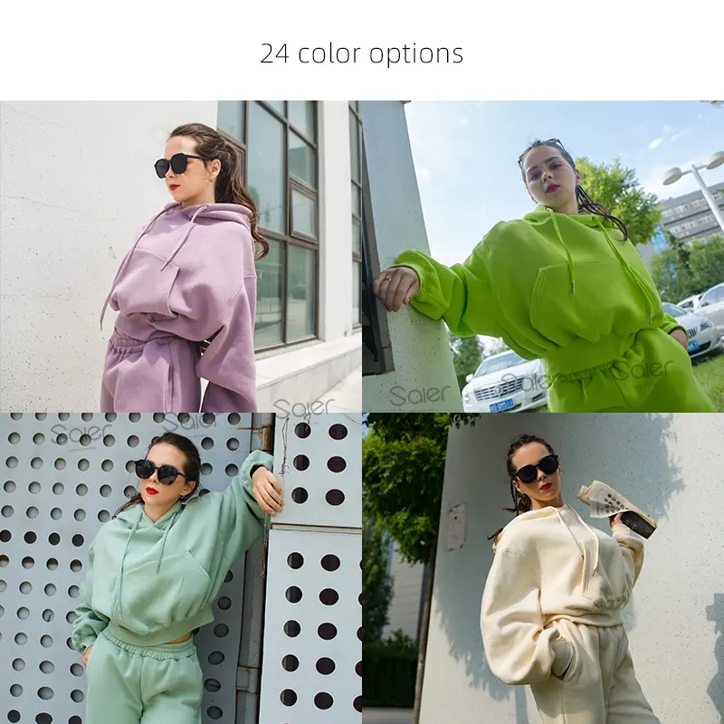 Sweatshirt Women 2024 Spring Jogger Jumpers Gym Custom Workout Velvet 2 Piece Women Set Crop Top Oversize Hoodie Women Organic Cotton Sweatshirt