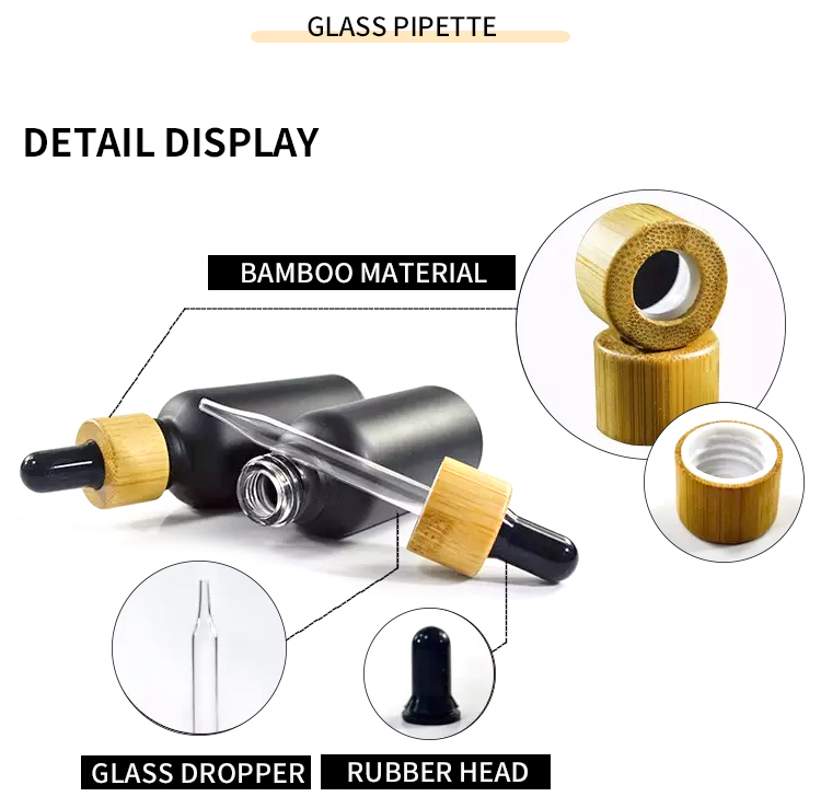 Various Sizes 5ml 10ml 15ml 20ml 30ml 50ml 100ml Empty Essential Oil Matte Black Frosted Glass Dropper Bottle