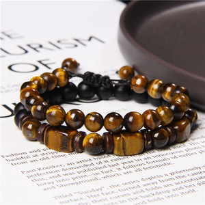 Wholesale Men's Natural Tiger Eye Round <b>Bead</b> <b>Bracelet</b>, Obsidian Woven Combination <b>Bracelet</b>, Men's Gift - Product Image 3