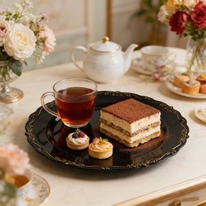 Platos de Cena Negros y Dorados Resistentes con Borde Festoneado para Catering, Restaurantes, Hoteles, Banquetes, Suministro al por Mayor - Product Image 2