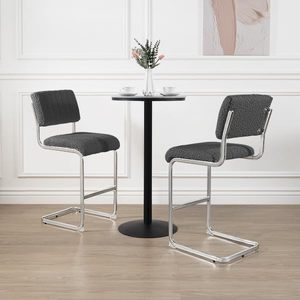 KirKasa 25.5\" Modern Counter Height <strong>Bar</strong> Stools Set White Fabric Upholstered Kitchen Chair Chrome Metal Base Home <strong>Bar</strong> Outdoor - Product Image 5