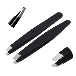 Pinze per sopracciglia inclinate piatte in acciaio inossidabile LMLTOP pinzette <span class=keywords><strong>curve</strong></span> ESD nere per la bellezza che tira i capelli modellano le sopracciglia - Product Image 1
