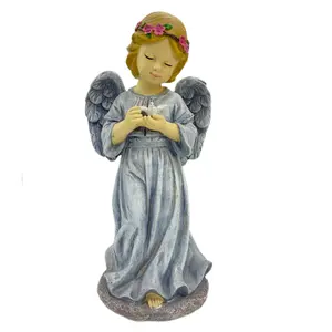 Ornement en résine d'intérieur et d'extérieur, petit <span class=keywords><strong>ange</strong></span> avec statues de colombes - Product Image 1