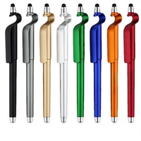 Stylo bille promotionnel en plastique mat sur mesure avec stylet tactile et support de téléphone - Cadeau promotionnel