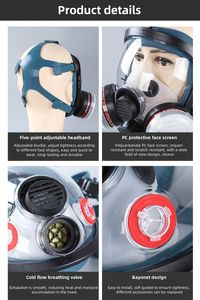 Masker Gas wajah penuh silikon, pelindung keselamatan pribadi masker kimia industri dengan filter peralatan pelindung diri - Product Image 5