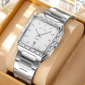 Montre à quartz pour homme, cadran en verre texturé carré, mode business, extérieur, étanche, acier inoxydable de haute qualité, personnalisation - Product Image 1