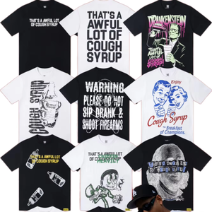 Camisetas de <span class=keywords><strong>Hombre</strong></span> de Alta Calidad con Estampado Floral y Letras Coloridas, Camisetas de <span class=keywords><strong>Manga</strong></span> Corta al por Mayor con la Frase 'THAT'S AWFUL LOT of COUGH SYRUP' - Product Image 1