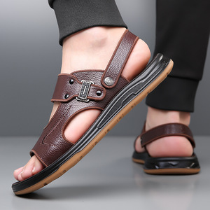 Sandalias Planas de Verano para Hombre, Punta Abierta, Primera Capa de Piel de Vaca, Suela de Goma Antideslizante, Zapatos Casuales de Playa - Product Image 4