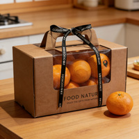Boîte cadeau en papier kraft avec poignée, boîte d'emballage en carton ondulé avec fenêtre transparente pour fruits, idéale pour les cadeaux de Noël
