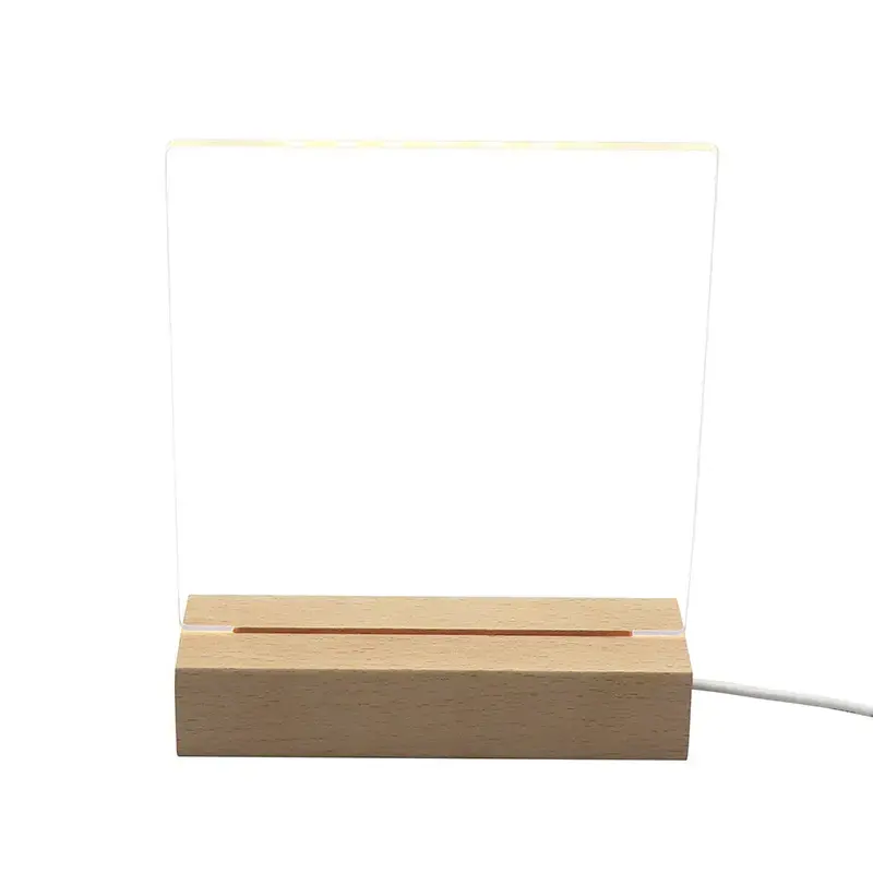Tableau d'affichage en acrylique à DEL blanc acrylique écriture gratuite 3d veilleuse alimenté par USB tableau d'affichage à DEL avec base en bois pour la décoration de la chambre