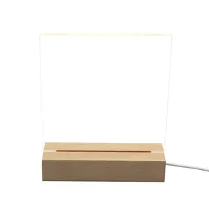 发光二极管亚克力留言板空白亚克力自由书写3d夜灯usb供电发光二极管留言板，带木质底座，用于房间装饰