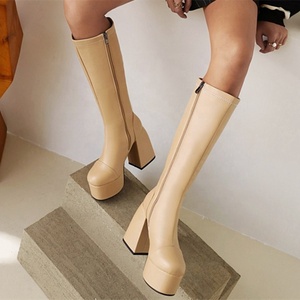 Elegant <b>Block</b> Heel Knee Boots for Women Plush Winter Warm Outdoor Shoes Platform Round Toe Plus Size 48 - Product Image 3