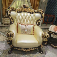 Canapé Royal Classique Européen, Grand Canapé Américain en Bois Massif Sculpté, en Cuir Véritable de Luxe, Ensemble de Canapés 1, 2 et 3 Places pour Villa