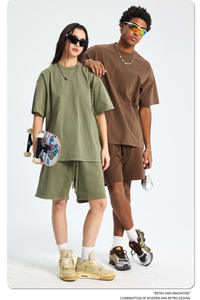 คอลเลคชั่นฤดูร้อน S-XXL ชุดแฟชั่นแขน<span class=keywords><strong>สั้น</strong></span>สำหรับผู้ชายและผู้หญิง เอวกลาง สี<span class=keywords><strong>ขา</strong></span>ว ย้อมแบบเก่า ซักน้ำใหม่ - Product Image 4