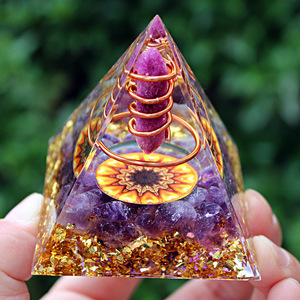<b>Crystal</b> <b>Chip</b> Pyramid Resin Epoxy Craft Desktop Ornament Amethyst Sunflower Home Decoration Gift Collection - Product Image 4