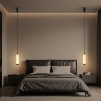Luminaire suspendu en albâtre DGLUX, design moderne en forme de cylindre, LED, changement de trois couleurs, 10W, noir nacré, pour chambre à coucher, salon