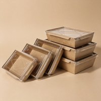 Boîte à lunch jetable en papier kraft écologique et recyclable avec couvercle transparent en PET, étanche et anti-fuite, bord roulé épaissi pour la livraison à emporter
