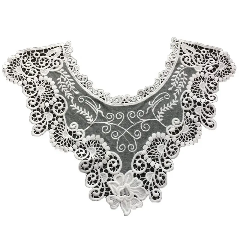 China manufacturer fashionable design applique water soluble cord white blouse neckline collar lace