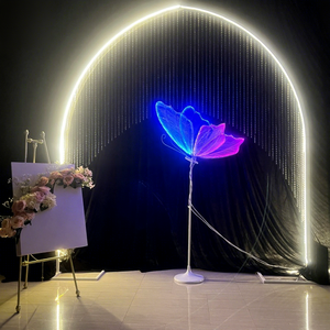 LEDA Party Event Aisle Decor Metal LED <b>Light</b> Arch Wrought Iron Beaded <b>Curtain</b> Background for Wedding - Product Image 1