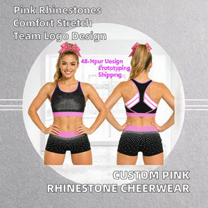 Uniforme de Porristas Personalizado con Estampado por Transferencia Térmica, Spandex/Algodón, 220g, Fusión sin Costuras, Pedrería Rosa, Ropa de Práctica All Star, OEM - Product Image 2