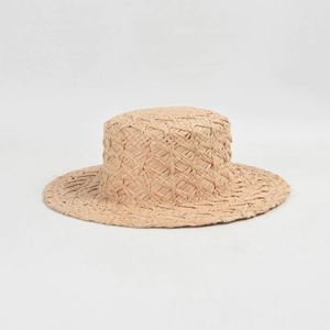 Breathable Hand Woven Retro Raffia Flat Straw Boater <b>Hat</b> Women Summer Holiday Wide Brim Sunshade Straw Boater <b>Hat</b> Wholesale - Product Image 5
