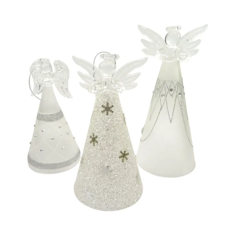 Hermoso Mini vidrio transparente colgante ángeles adornos de árbol temporada navideña decoraciones navideñas arte de vidrio oración guardián
