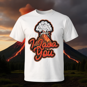 Camiseta promocional I Lava You con diseño de paisaje natural, explosiones y desastres - Product Image 3