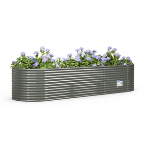 Bac à fleurs surélevé en acier gris thermolaqué, design elliptique, pour pots de fleurs et jardins - Product Image 1