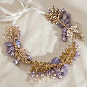 Serre-tête coréen pour <span class=keywords><strong>mariée</strong></span> adulte, fleurs violettes, perles acryliques, accessoires de mariage, vente directe d'usine - Product Image 3