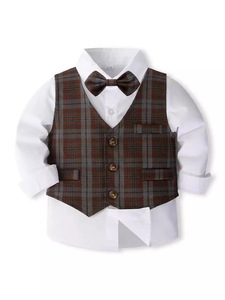 Ensemble de chemises en coton pour enfants pour bébés garçons <span class=keywords><strong>Gilet</strong></span> à carreaux Robe de mariage Tenue élégante Vêtements pour garçons - Product Image 4