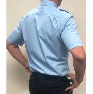 Camisas de Uniforme de Piloto de Avião Azul Personalizadas em Tecido Polycotton com Design Clássico para Homens - Product Image 3